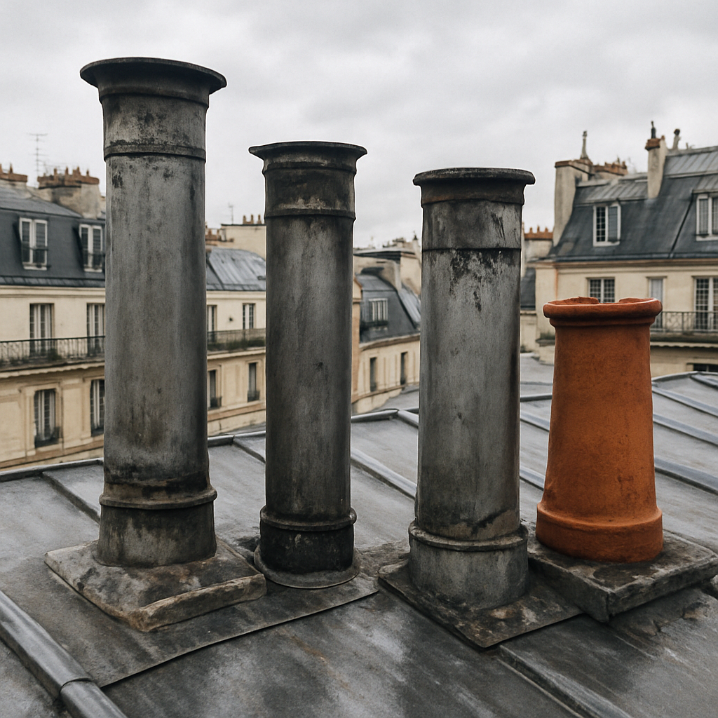 Conduits de fumée sur une toiture parisienne