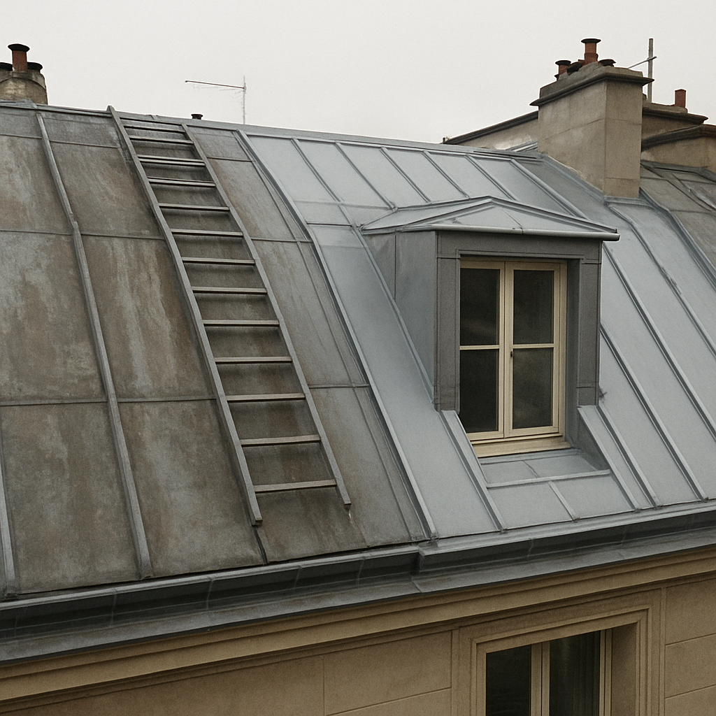 Toiture en zinc rénovée sur un immeuble parisien